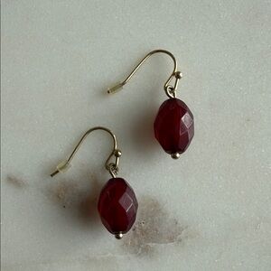 Vintage 14KT Gold and Red Garnet Beaded Earrings